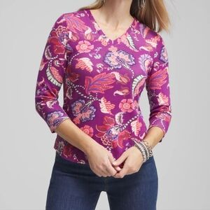 The Paisley Everyday 3/4 Sleeve Pima Cotton Tee Top Sz 0 Small Purple